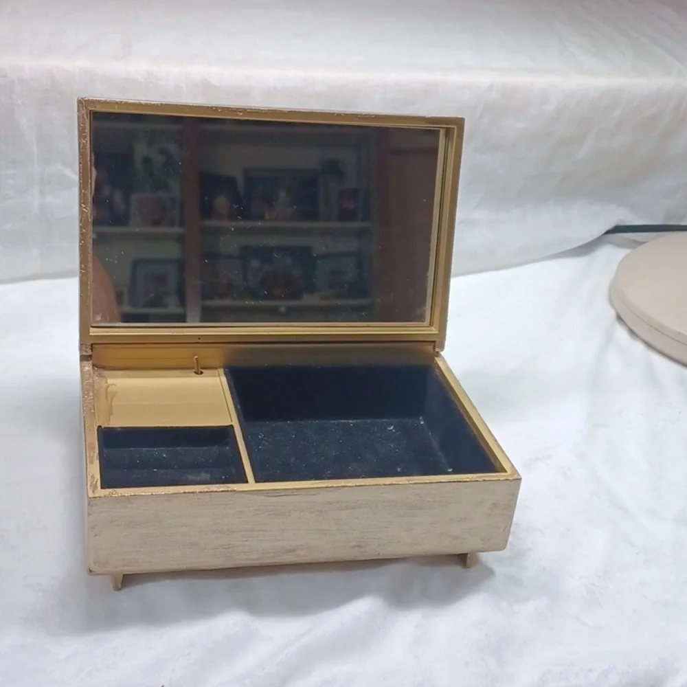 Vintage Gold Finish Musical Jewelry Box Feelings